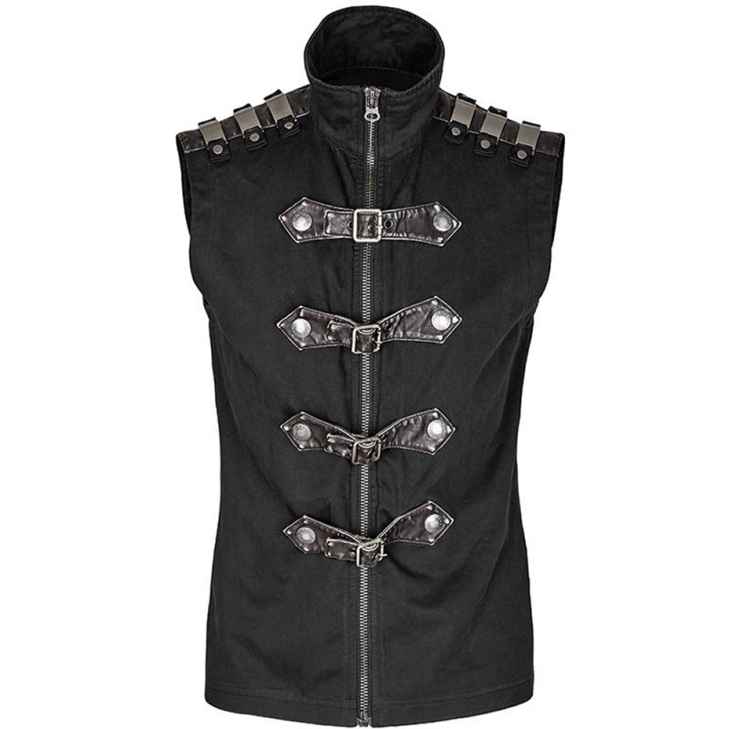 Men Gothic Cyber Vest Steampunk Military Rock Black Vest Top For Men 